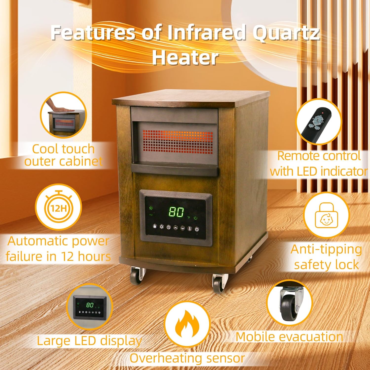 RealSmart 1500W Quartz Infrared Heater with Remote Control and 3 Modes 1