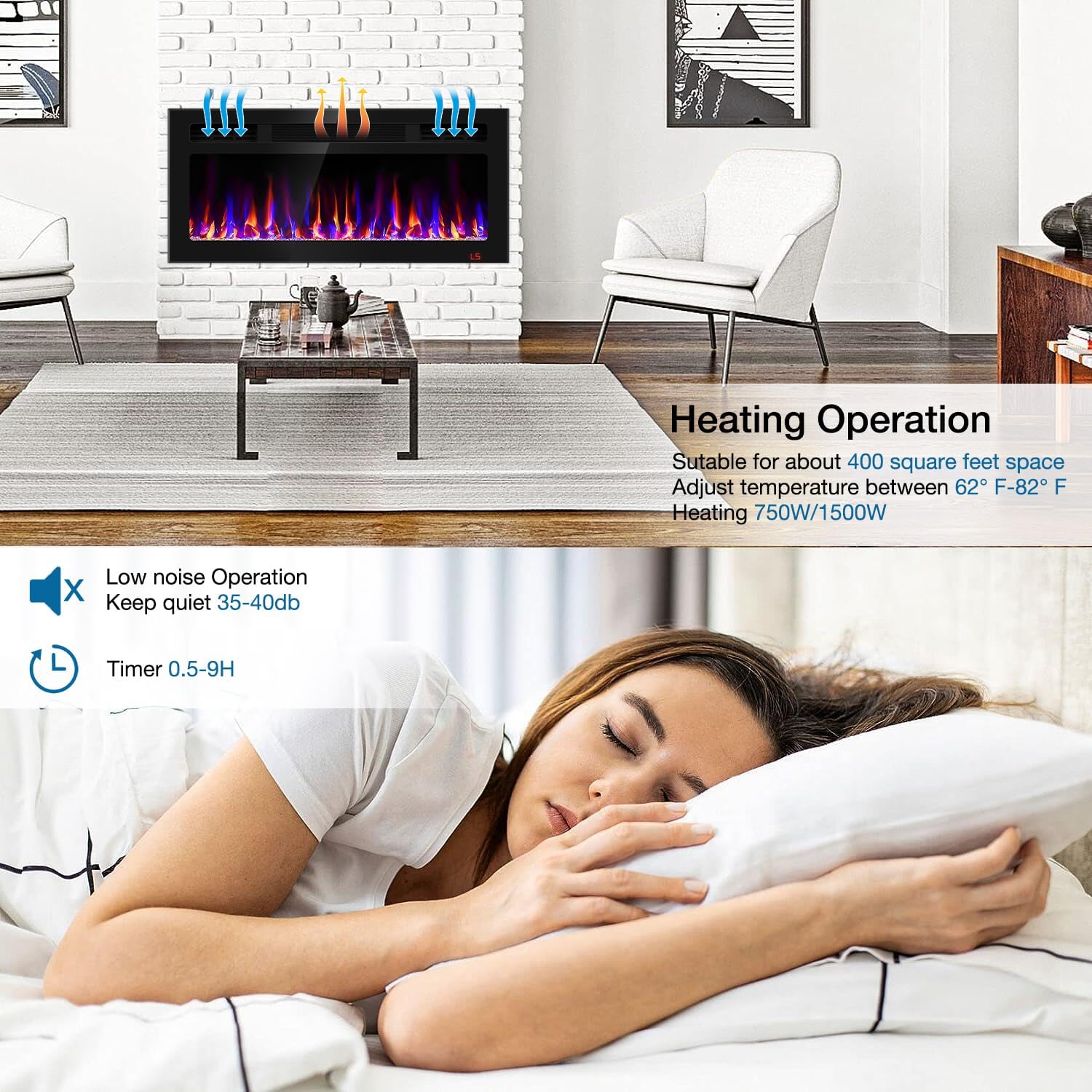 36 Inch Ultra-Thin Electric Fireplace with Timer and Remote