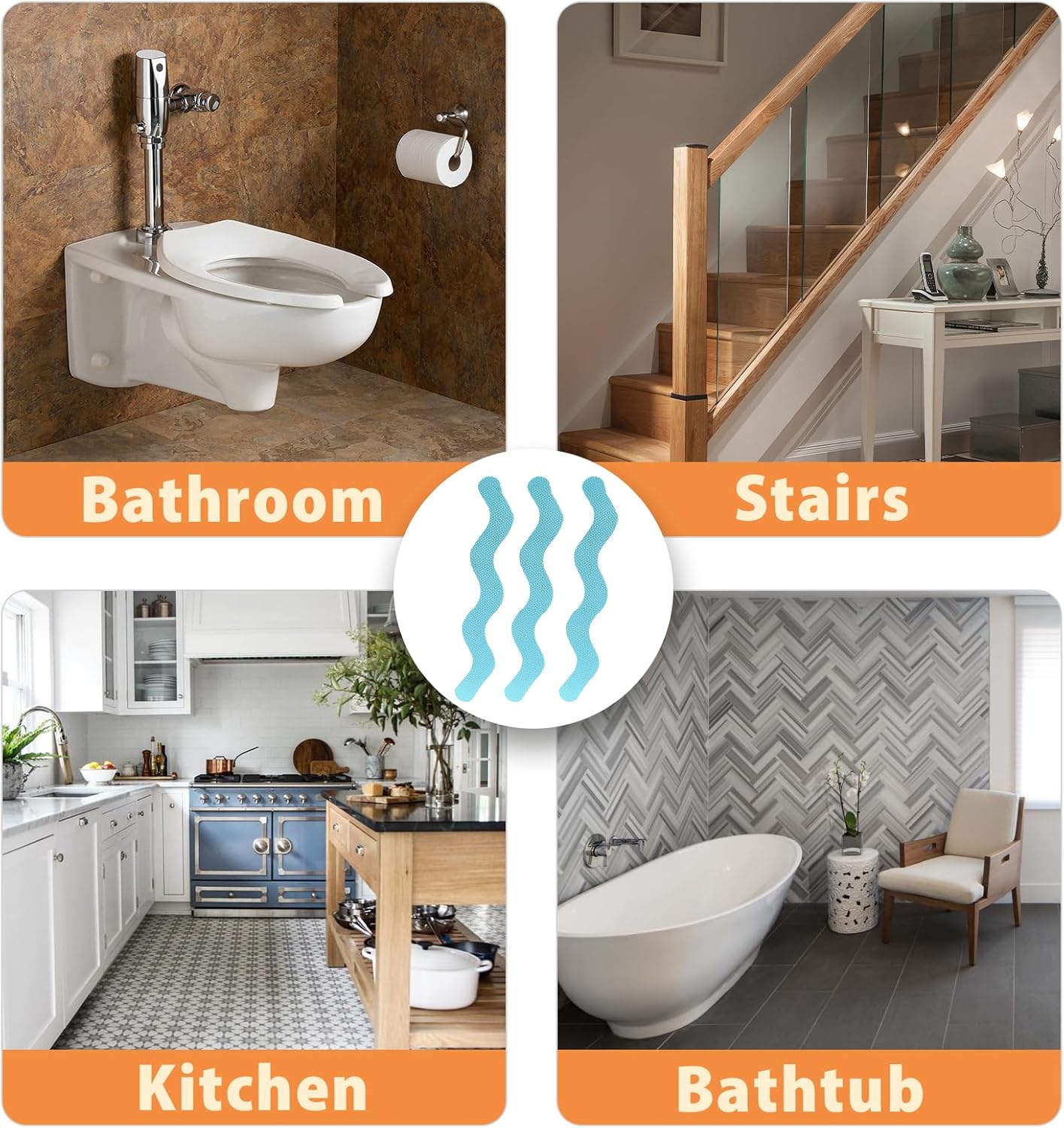 24PCS Non Slip Bathtub Stickers Blue Safety Anti Slip Peel Stick Decals