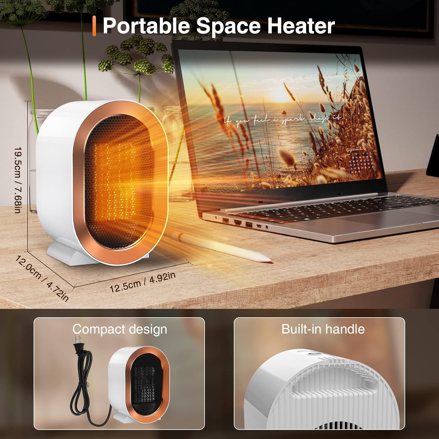 Tiptop Home 2023 PTC Ceramic Space Heater with Fast Heating and Safety Features