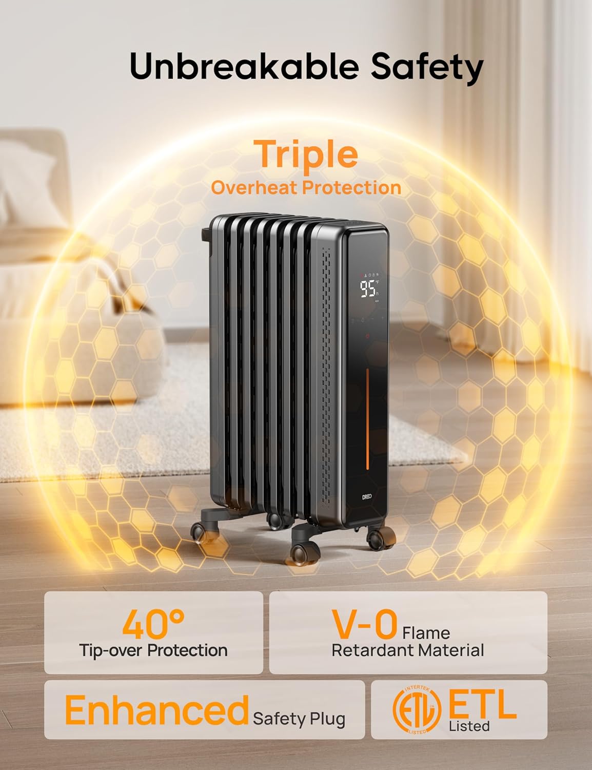 Dreo Oil Filled Radiator Heater 1500W with Remote and 4 Modes