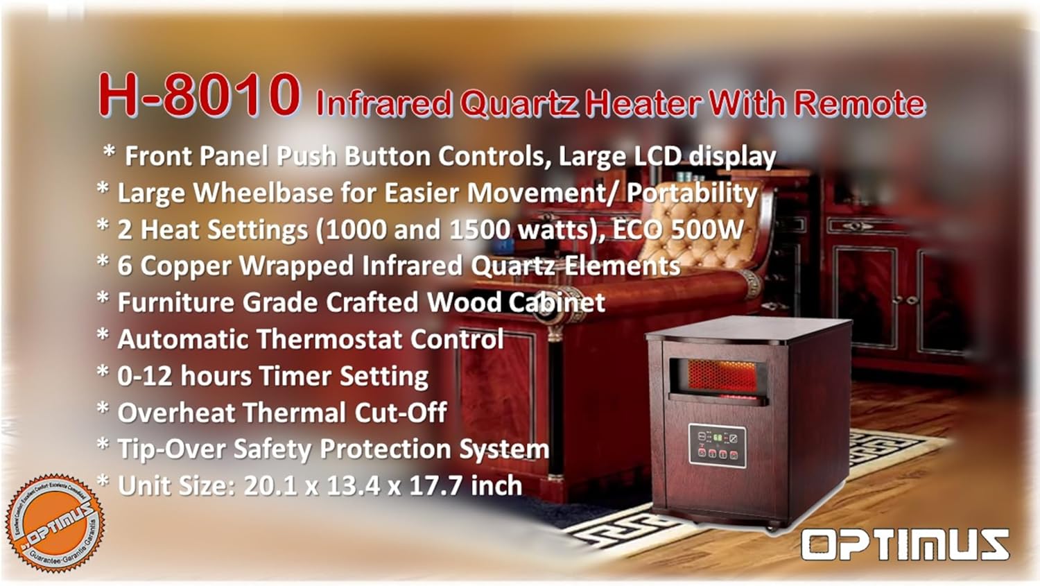 Optimus Infrared Quartz Heater with LCD Display