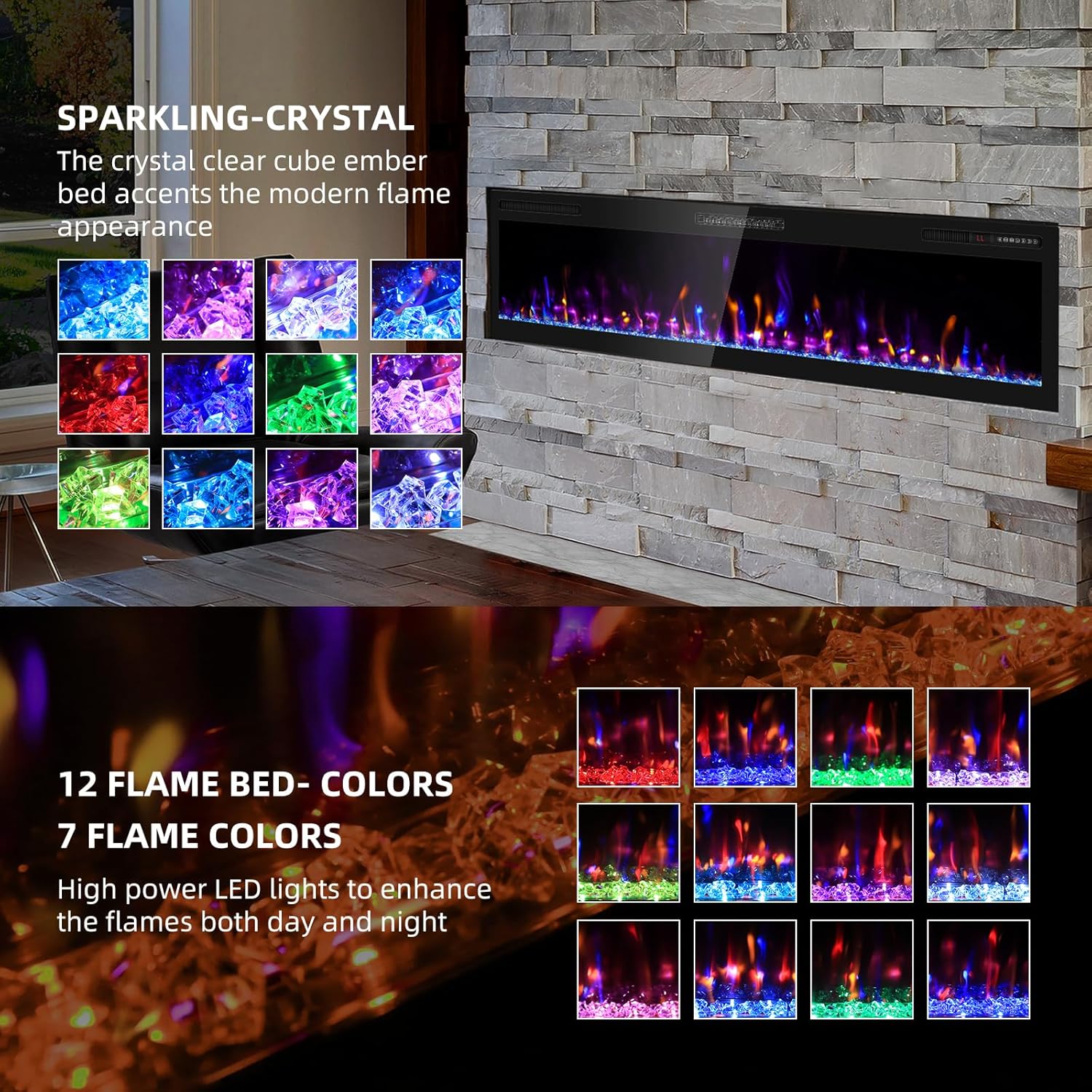 68 Electric Fireplace with HD Flame and Remote Control