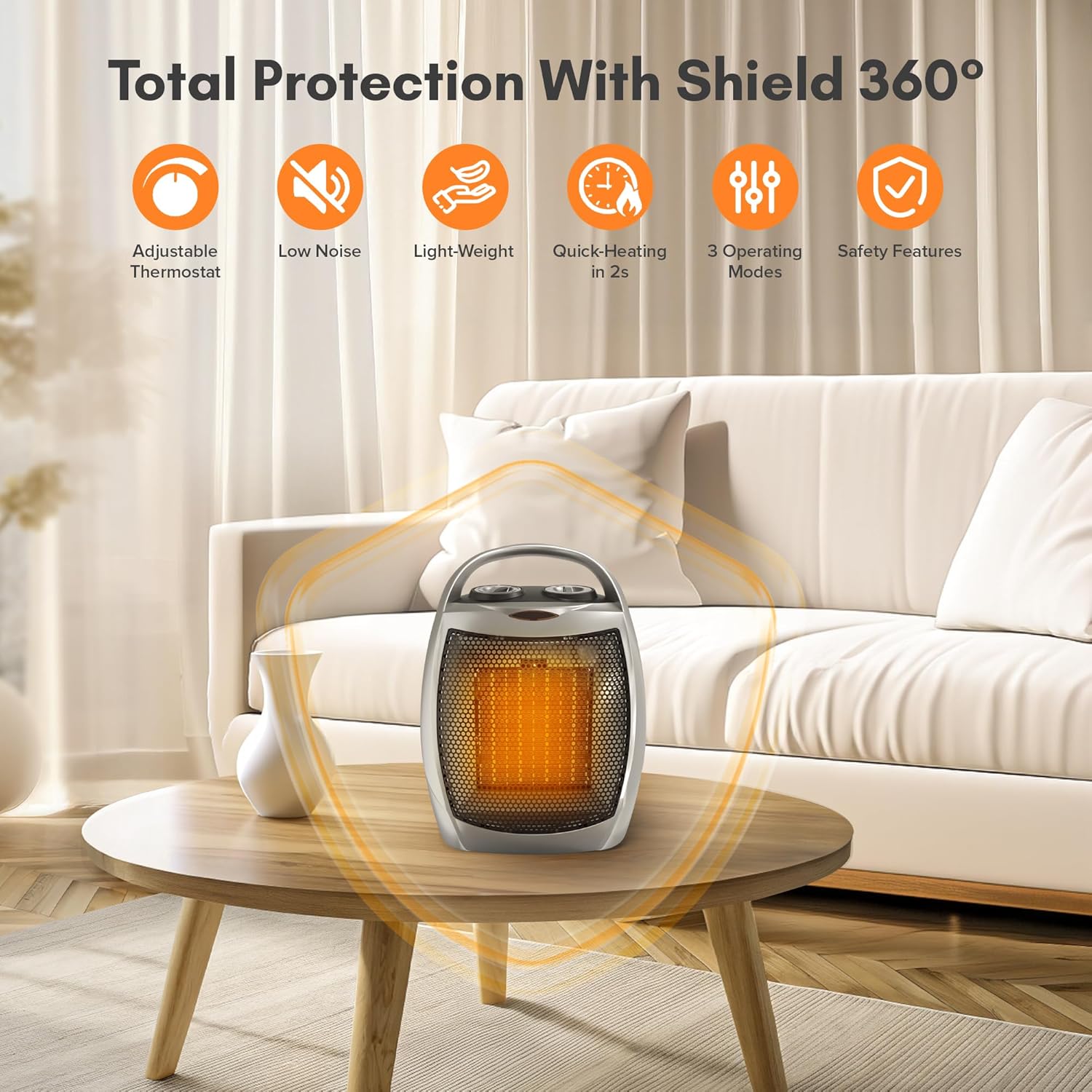 Crzoe Portable Electric Heater with Thermostat and Fan