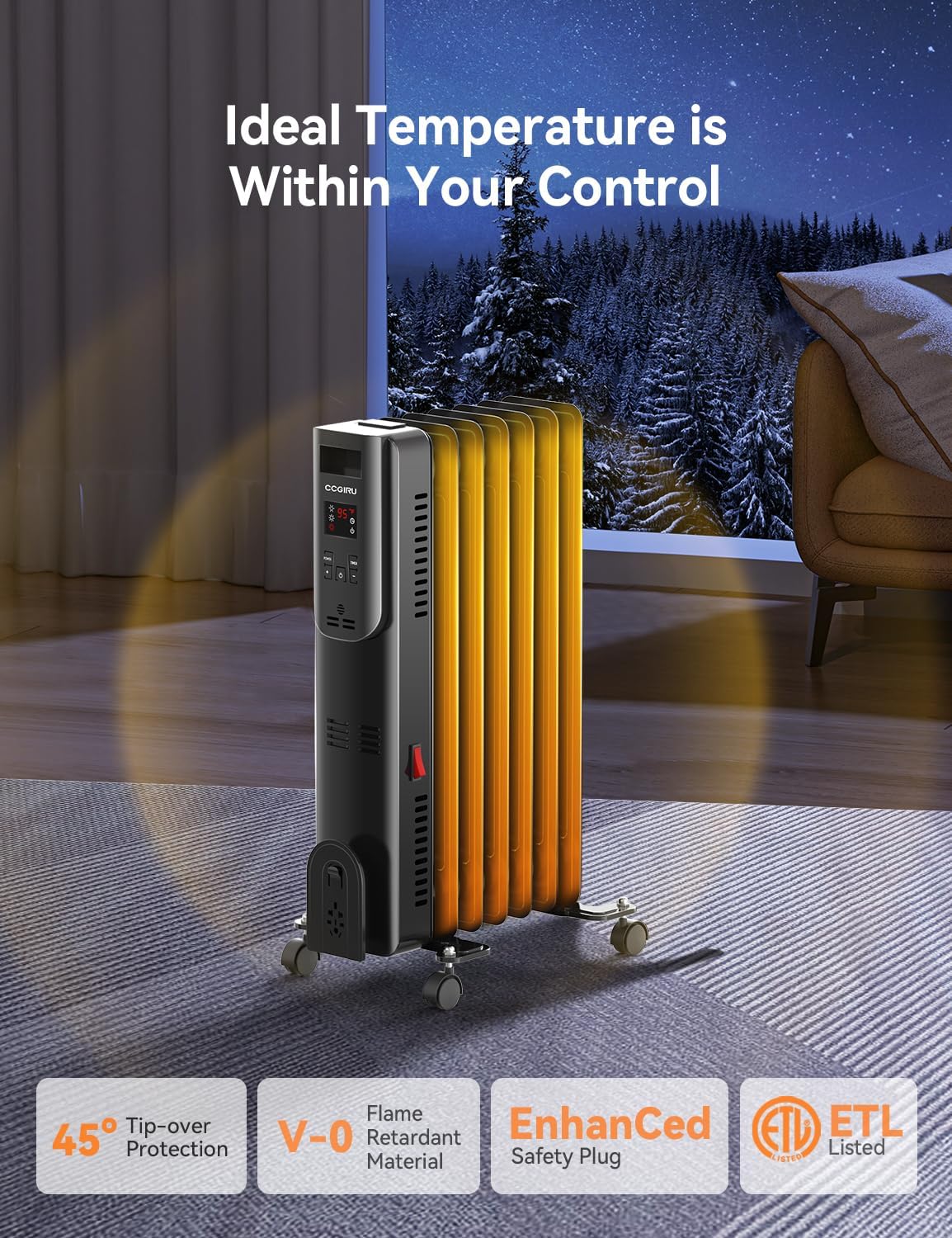CCGIRU Oil Filled Radiator Heater with Remote Control 1500W