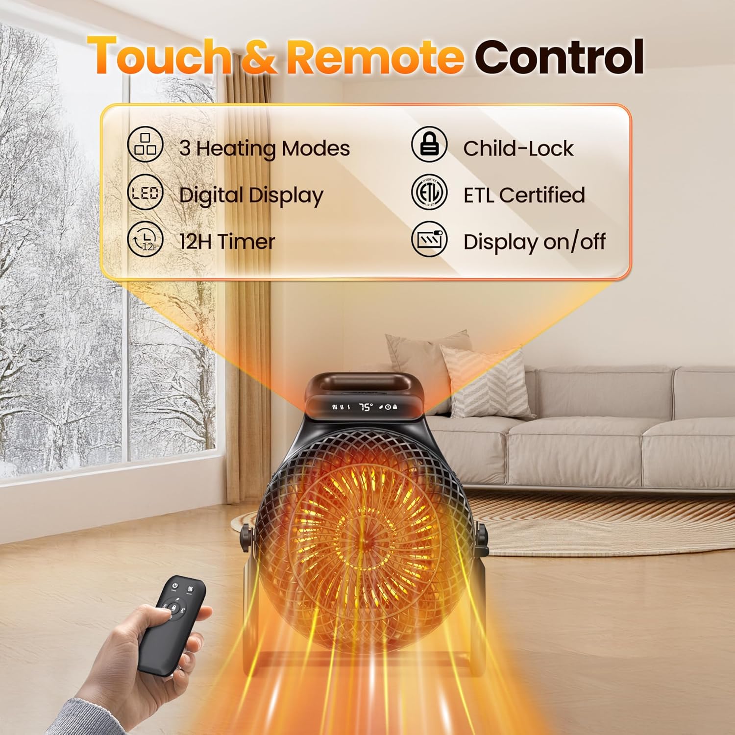 Riseon 1500W PTC Ceramic Space Heater with Remote Control