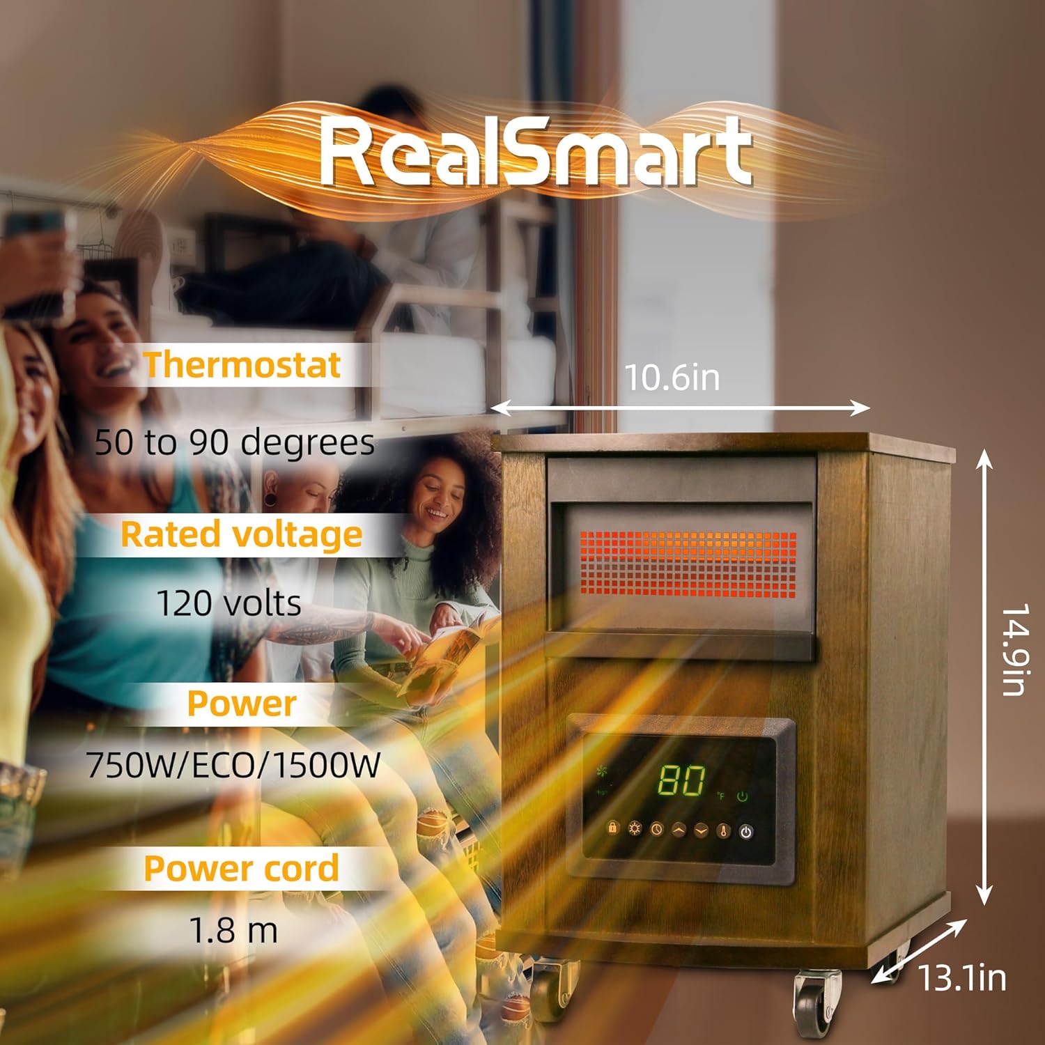 RealSmart 1500W Quartz Infrared Heater with Remote Control and 3 Modes 1