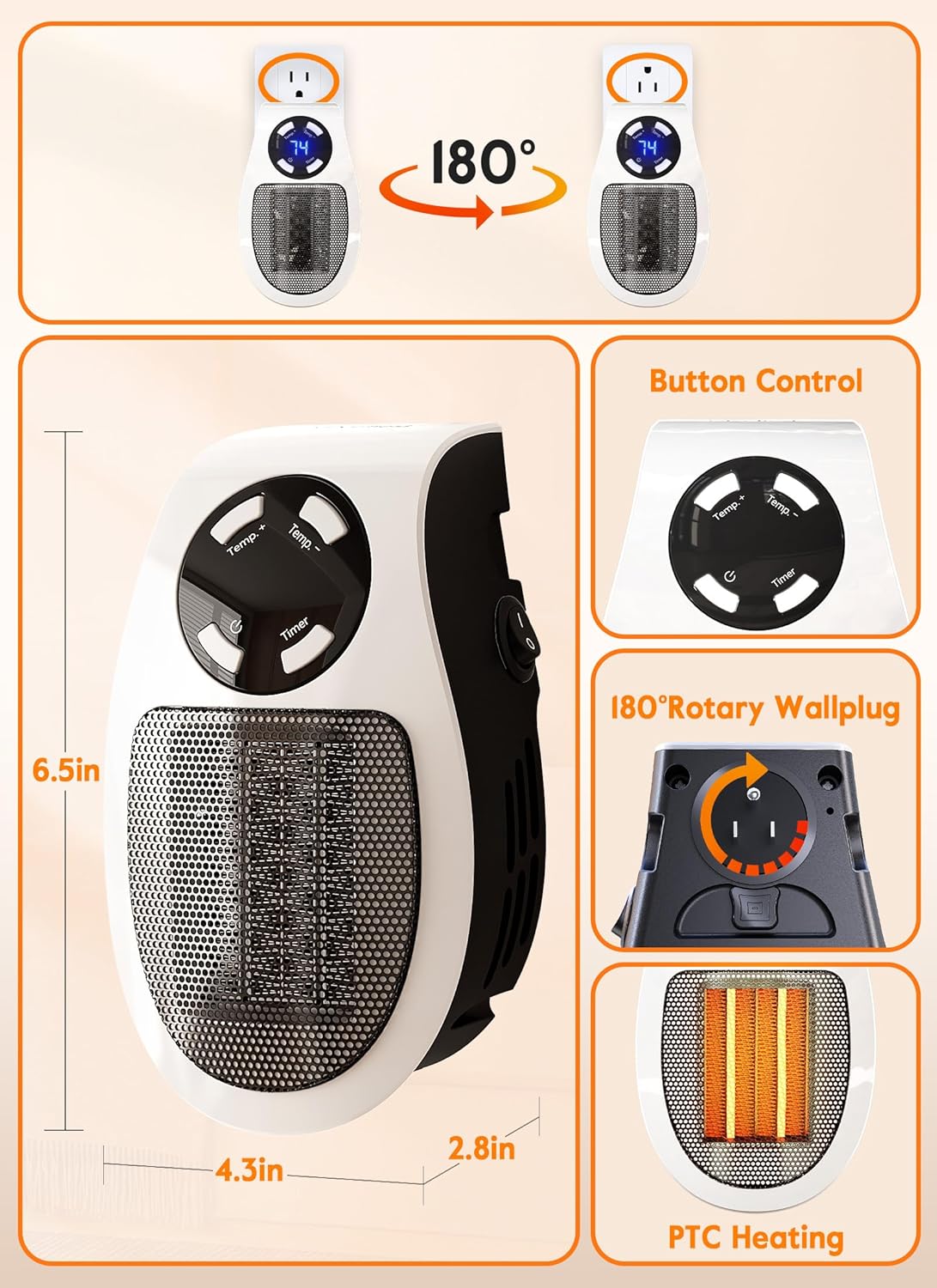Brightown 350W Wall Heater with Timer and Thermostat