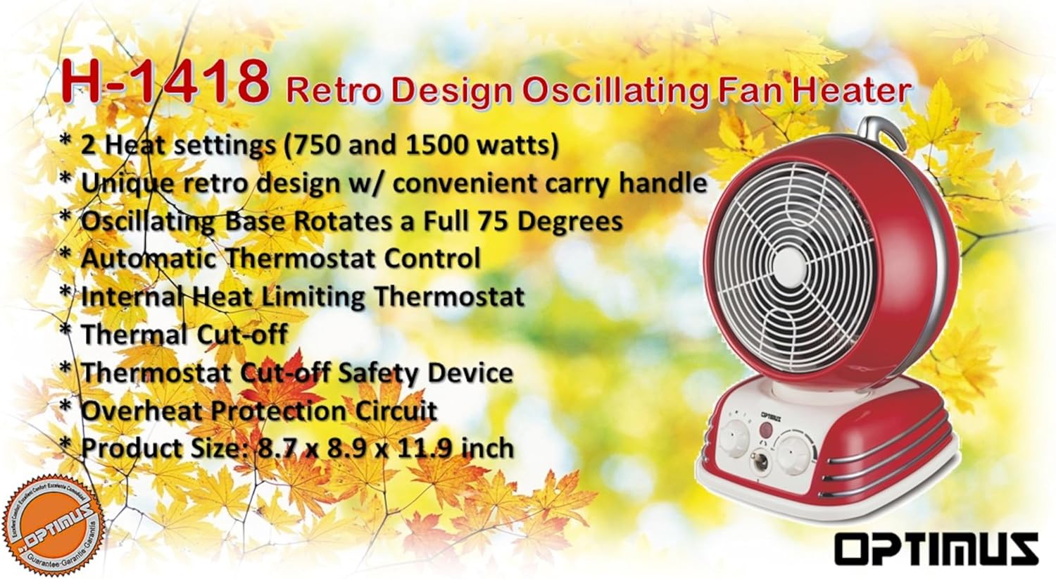 Optimus H-1418 Retro Design Oscillating Fan Heater
