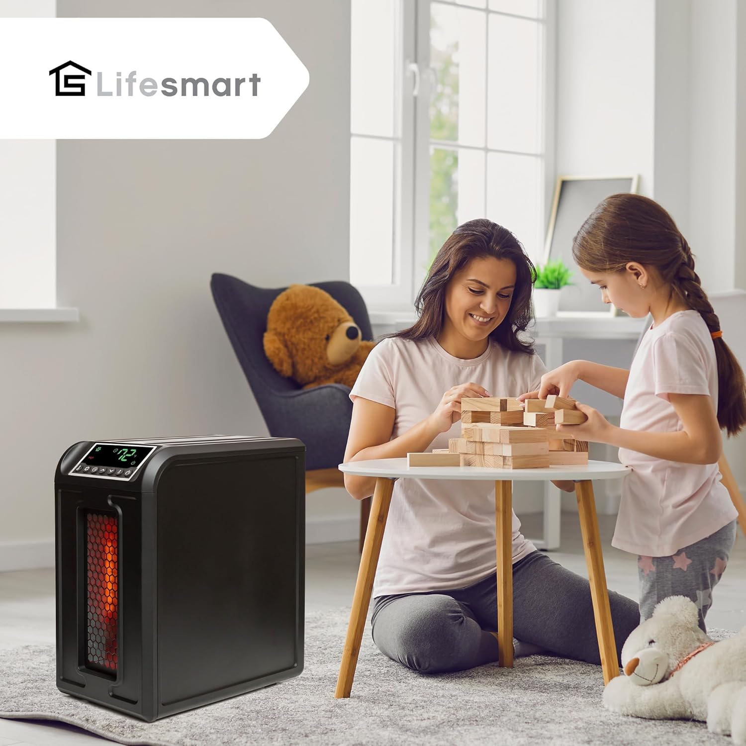 Lifesmart Infrared Quartz Heater 1500W 3-Element with Remote Black