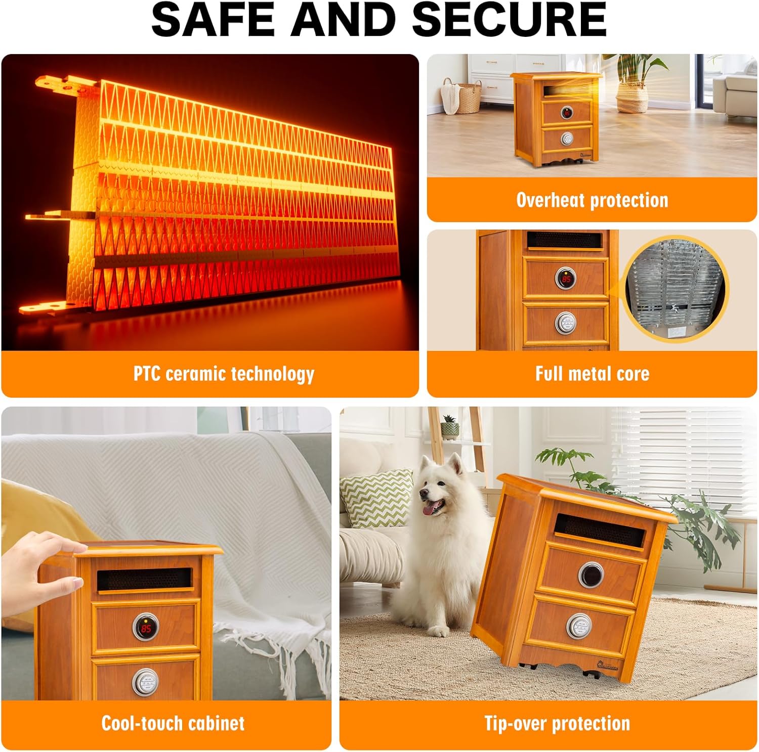 Dr Infrared Heater DR999 1500W Dual Heat Nightstand Cherry
