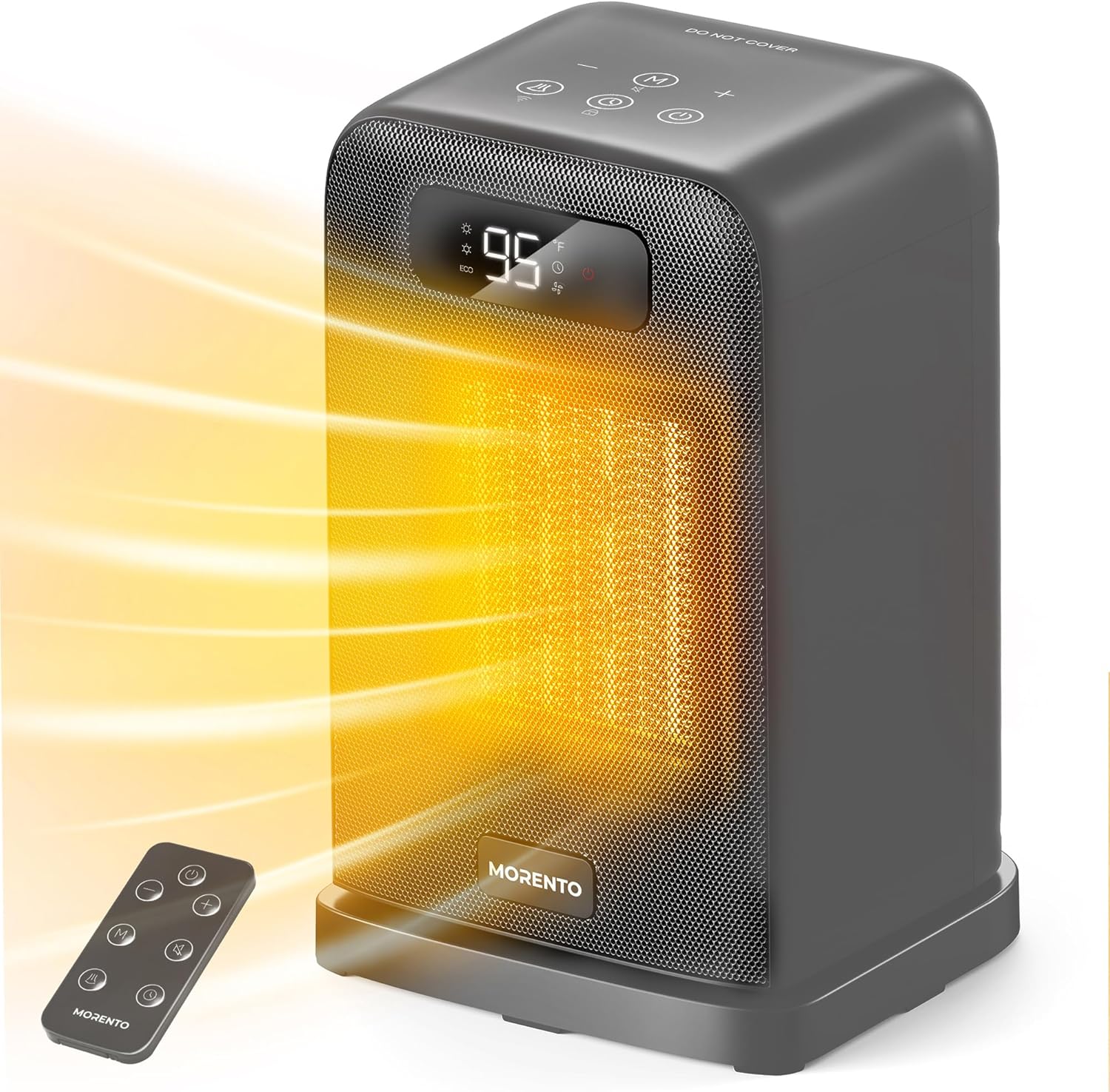 MORENTO 1500W Electric Desk Heater with Fan Mode Thermostat and Grey Finish