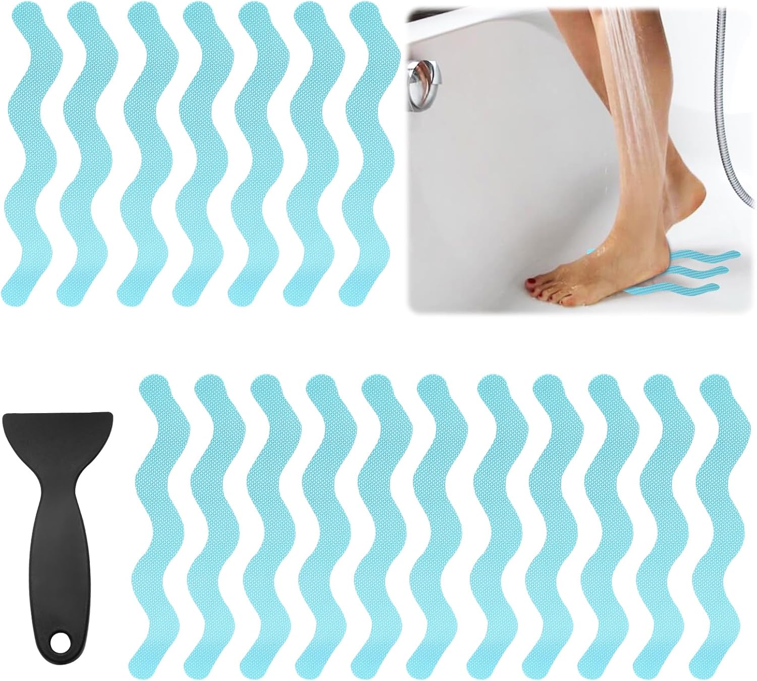 24PCS Non Slip Bathtub Stickers Blue Safety Anti Slip Peel Stick Decals