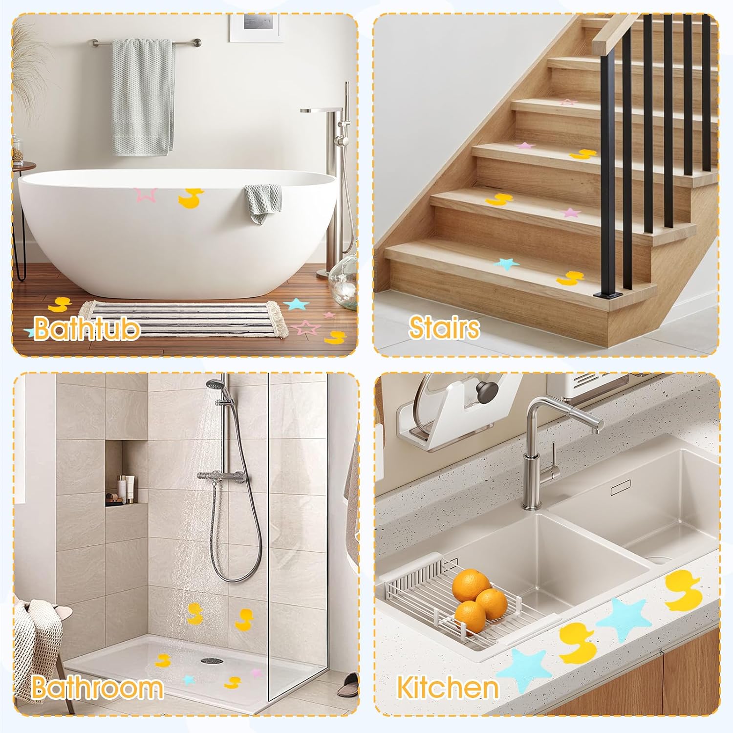 24 Pcs Duck Star Non-Slip Bathtub Sticker Set