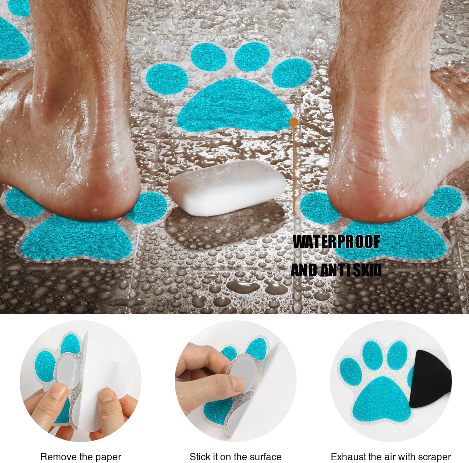 Secopad Non Slip Bathtub Stickers 24pcs Bear Paw Decal