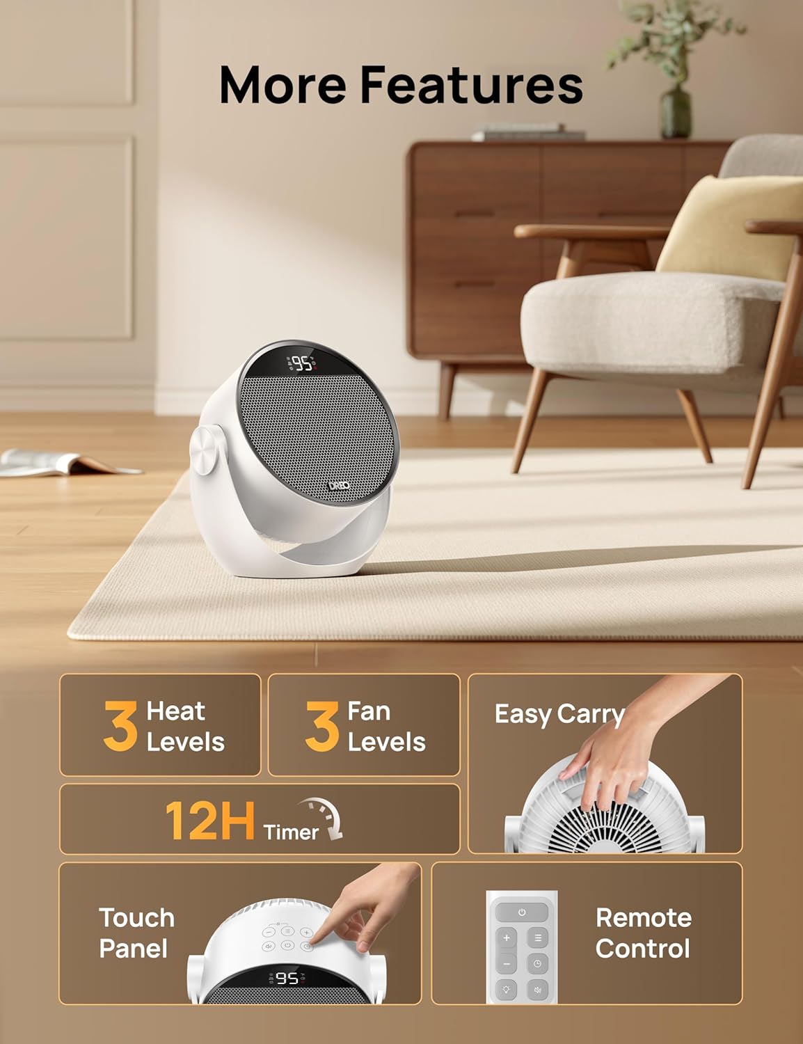 Dreo 1500W Electric Space Heater with Thermostat and Remote Control