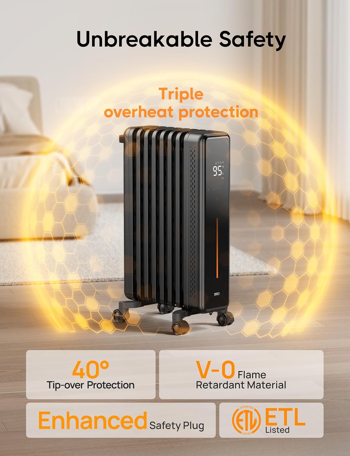 Dreo Oil Filled Radiator Heater 1500W 8 Fins with Remote Control