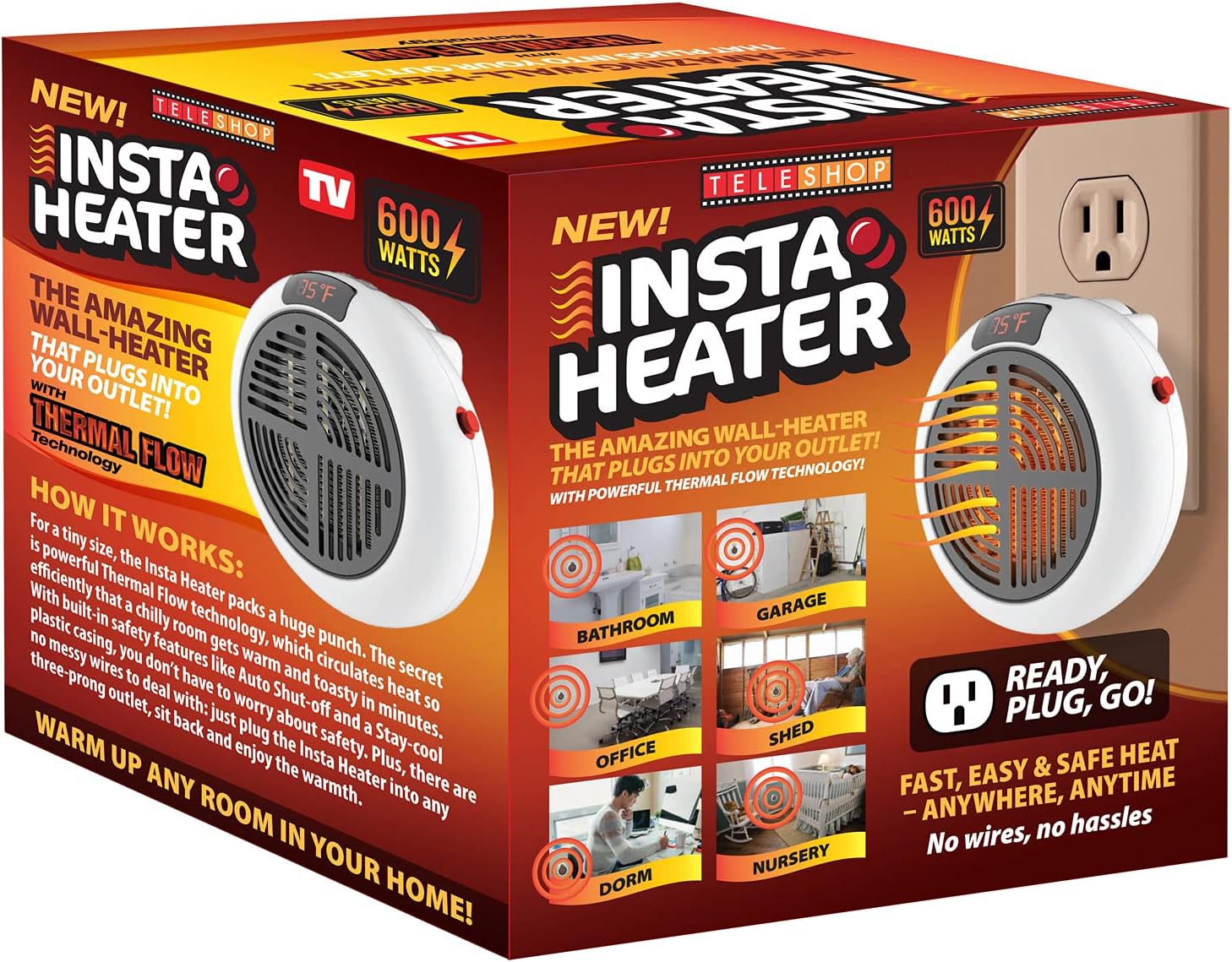 Insta Heater IH-01 Wall Mount Space Heater 600W Portable White Black