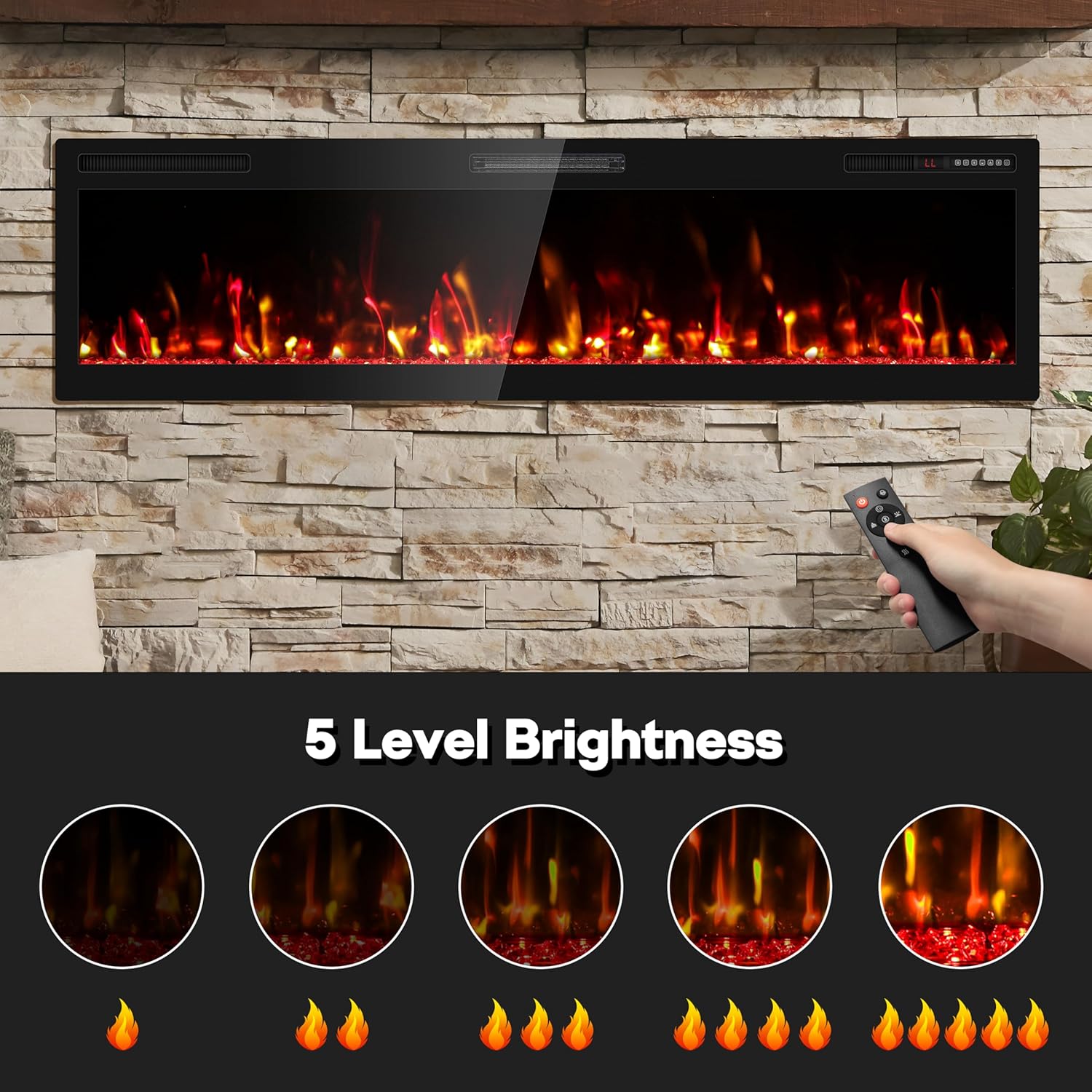 68 Electric Fireplace with HD Flame and Remote Control