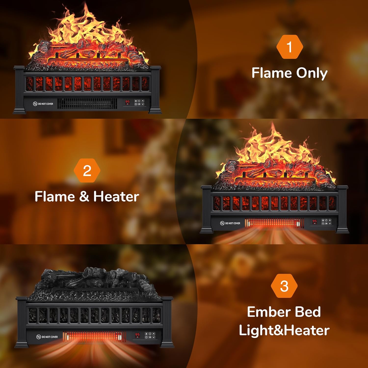 Alpaca Electric Fireplace Logs 20-Inch Black 1500W