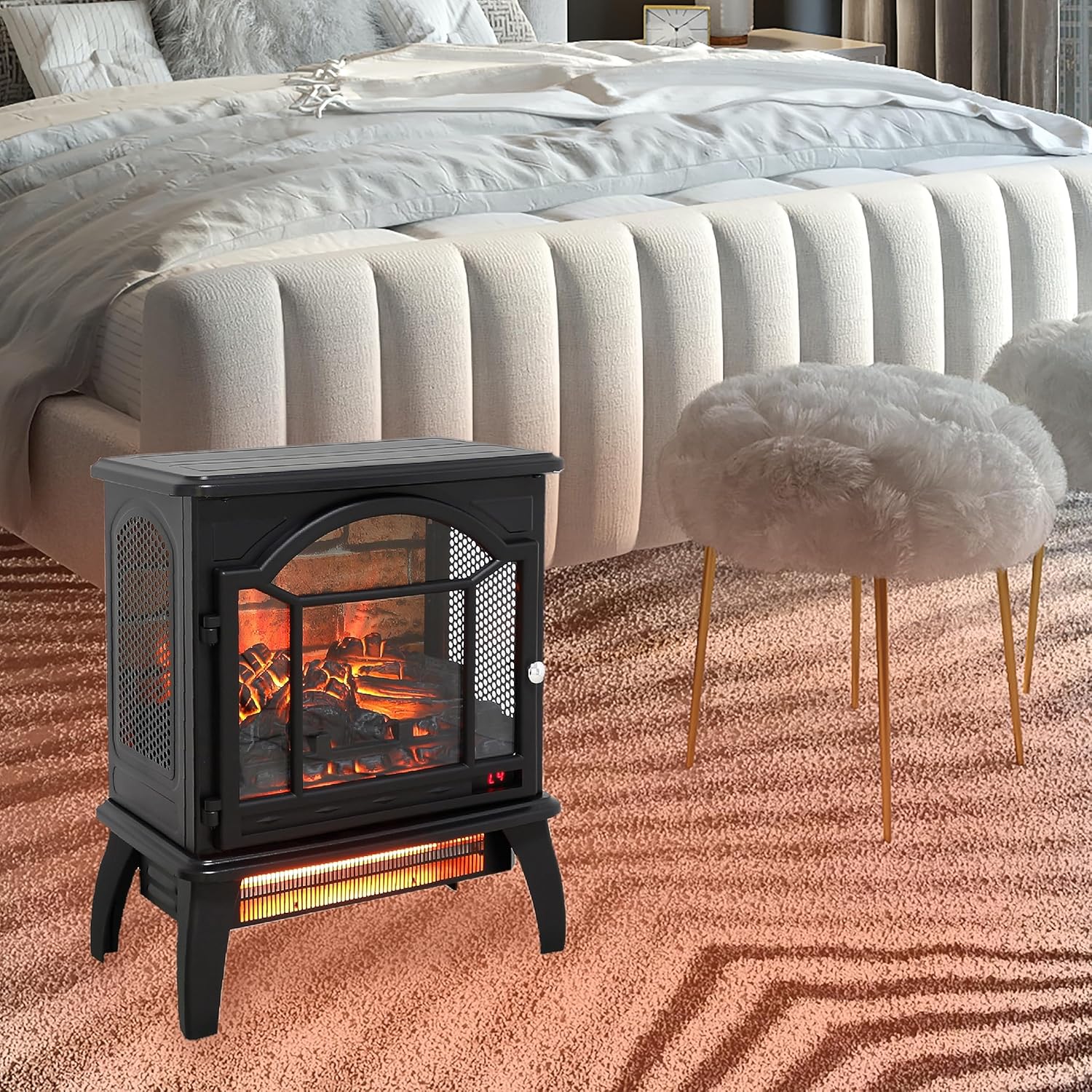 Electric Fireplace Infrared Heater With Remote 18 Black