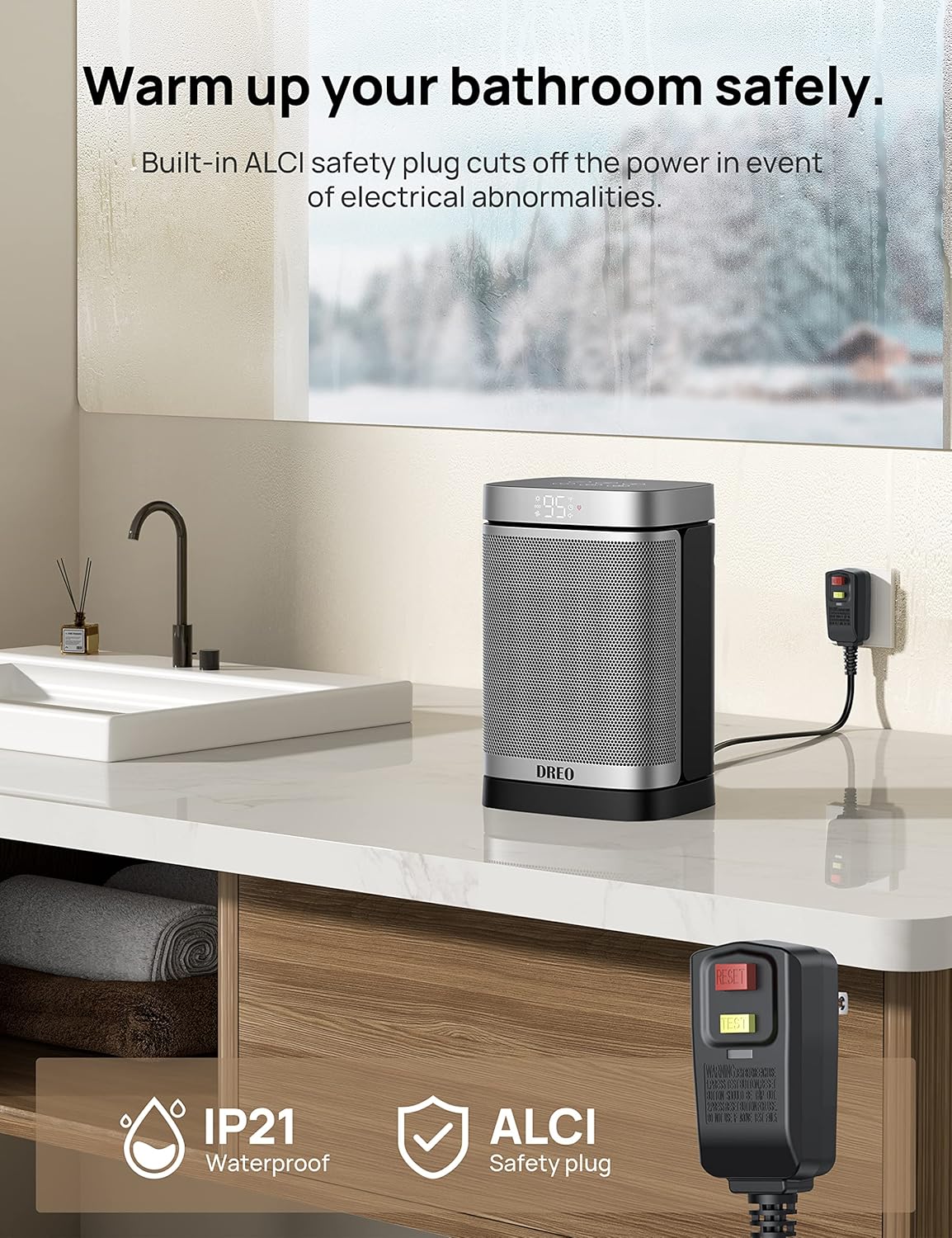 Dreo Wall Heater for Bathroom 1500W Smart Space Heater with ALCI Plug