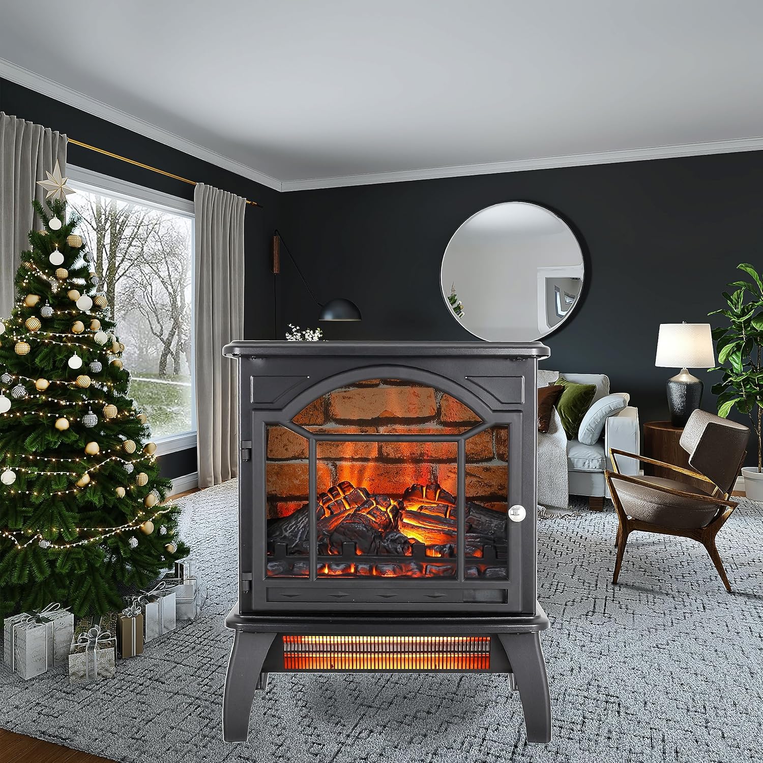 Electric Fireplace Infrared Heater With Remote 18 Black